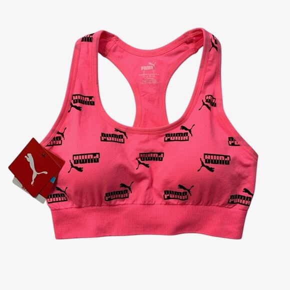 Puma Seamless Bra Womens S Small Neon Pink Padded Dry Cell Wicking Low Support - Picture 1 of 12